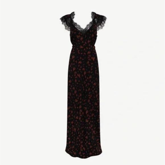 NEW Rumored Frontier Spanish Poppy Black Red Floral Lace Maxi Dress Small - Picture 5 of 15